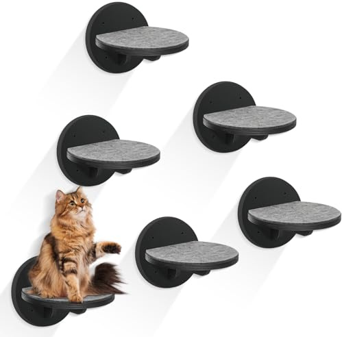 Katzen-Wandregale, Möbel-Set, 6 Stück, Holz-Katzentreppe für mit Kratzpad, stabile schwimmende Kletterleiter, Treppe, Katzen Klettern Wandsysteme für Katzen Schlafen Klettern Spielen (Schwarz)