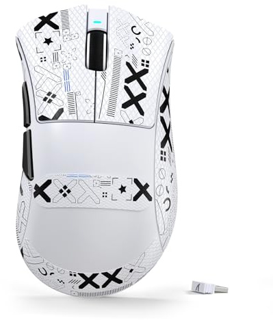 ATTACK SHARK V3 Souris Gaming sans Fil Ultra-légère, 25000 DPI-BlancheB | Capteur Optique PAW3311, 1K Polling, Mechanical Switch, 2,4G/BT/USB Filaire, Ergonomique Mice avec Tape pour E-Sport/Office