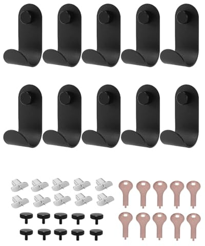 Haliya Haken Akustikpaneele ohne Bohren – Schwarze Garderobenhaken aus Metall, Rostfrei & Belastbar – Haken Akustikpaneele für Stabile 5–10 kg Tragkraft –Kleiderhaken ohne Bohren, 10er Set