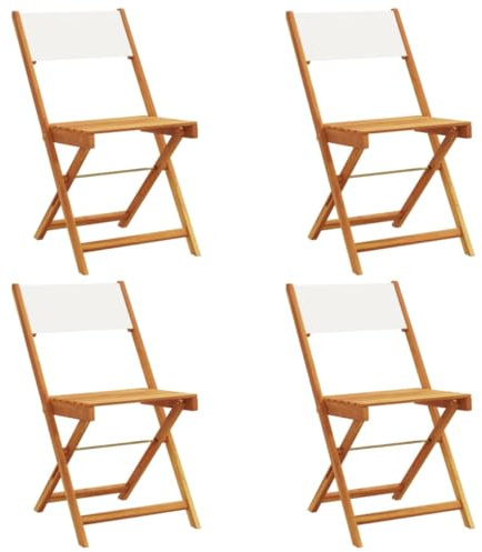 Mokuyary Trädgårdsstolar, set om 4, vikbara, krämvitt tyg och massivt trä, balkongstol, terrassstolar, matstolar för terrass, trädgård, balkong