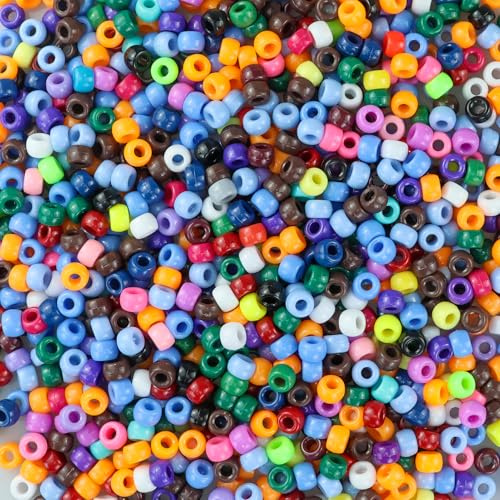 1000 Stück bunte Acryl-Pony Beads, 6 x 9 mm, Haarperlen, große Lochperlen, mehrfarbig, für Armbänder Halsketten Schmuck DIY