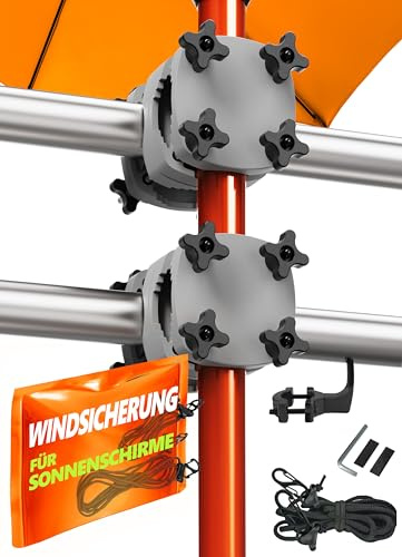 4smile 2 x Sonnenschirmhalter Balkongeländer + Windsicherung, Anthrazit | Schirmhalterung Balkongeländer als Sonnenschirmständer Balkon - Sonnenschirm Halterung Balkon mit Windsicherung für Schirme