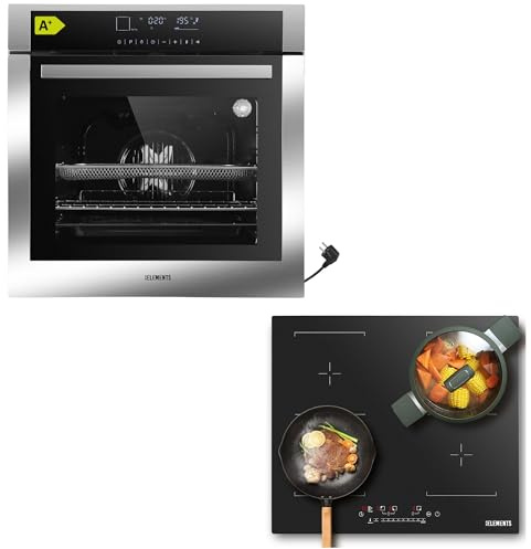 KB ELEMENTS Juego de cocina de 60 cm, horno empotrable Air Fry & Aqua Clean | 59 cm, placa de inducción autónoma, resistente a los arañazos, 2 zonas flexibles, acero inoxidable, eficiencia energética