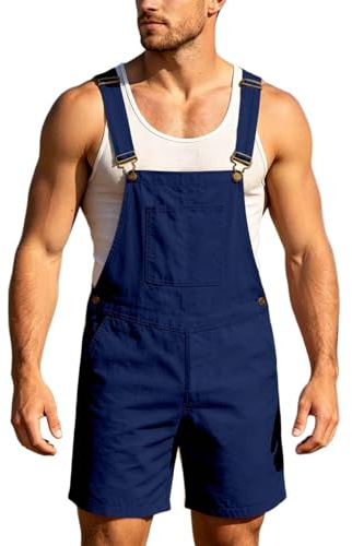 Herren Jeans Overall Baumwolle Latzhose Kurze Arbeitshose Loose Fit Männer Einfarbige Denim Jumpsuit mit Taschen Streetwear Jeanshose Verstellbare Träger