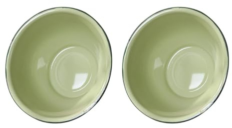 KICHOUSE Juego de 2 Soperas de Esmalte Verde Vintage, Boles de Cocina Resistentes y Fáciles de Limpiar para Decoración Retro Hogar