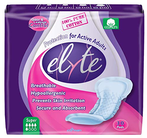 Organyc Elyte 100% Pure Cotton Bladder Control Pads, Sensitive Skin Safe, Super, 30 Count