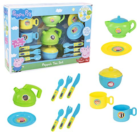 Peppa's Tea Set | Peppa Pig Roleplay | Includes Teapot, Kettle, Sugar Bowl, Cup & Saucers and Cutlery For Ages 3+