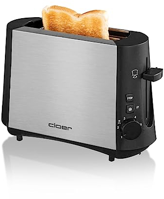 Cloer 3890 Mini-grille-pain pour 1 tranche de toast, Touche Décongélation, Tiroir à miette, Élevateur de tranches de pain, 600 W, Boîtier métallique thermo-isolant finition mate