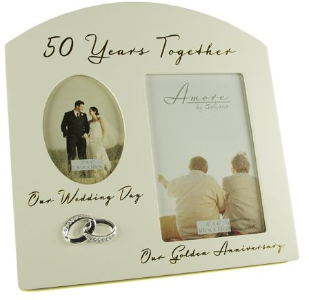 ukgiftstoreonline: Geschenk zum 50. Goldenen Hochzeitstag, Hochzeitsgeschenk, Doppelter Bilderrahmen für 2 Fotos, Cremefarben, 10,2 x 15,2 cm