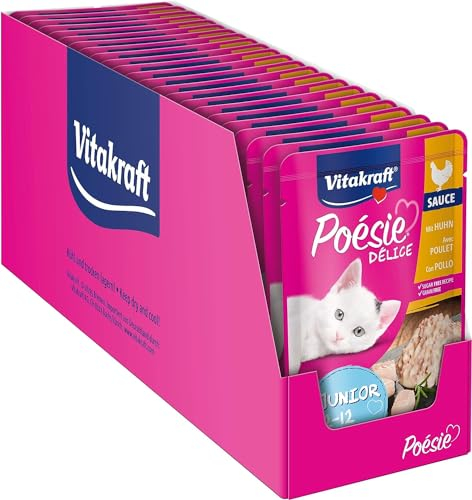 Vitakraft Poésie Délice, Junior, Katzenfutter nass, mit Hühnchenfilet in Sauce, für junge Katzen, ernährungsphysiologisch abgestimmt, ohne Zusatz von Zucker und Getreide (23x 85g)