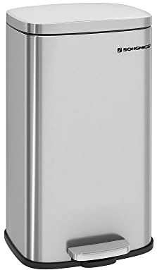 SONGMICS Kitchen Bin 30L, Pedal Bin, Rubbish Bin with Soft-Close Lid and Inner Bucket, Steel, Silver LTB03NL