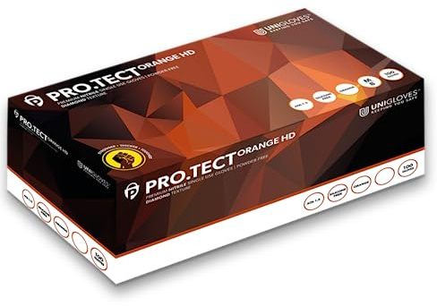 Unigloves PRO.TECT Orange HD Nitrile Disposable Gloves - Ultra Heavy Duty, Single Use, Multipurpose, Powder Free Gloves - Box of 100 Gloves, Orange, Extra Large (GA0055)