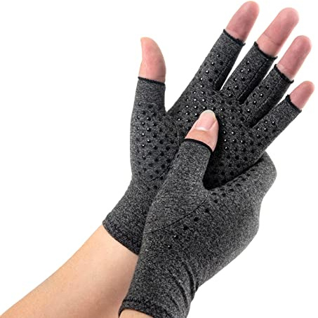 HENOTIC Arthritis Compression Gloves for Women Men, Anti-Slip Glue Dot & Fingerless Breathable & Moisture Wicking Compression Gloves for Relieving Rheumatoid Pains, Joint Swell, etc