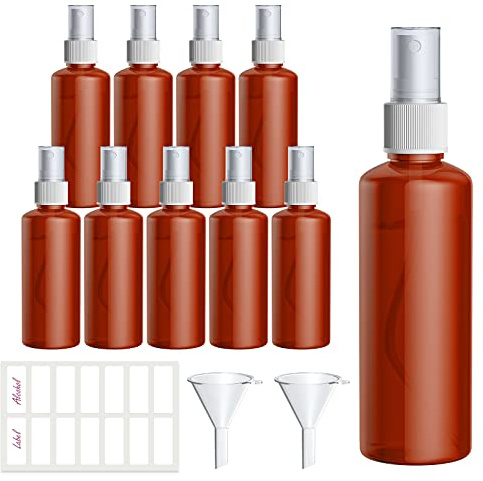10*100ml Sprühflasche Tragbares Nachfüllbar Kunststoff Zerstäuber Sprühflasche Klein für Hautpflegewasser Ätherisches Öl Apotheker Parfümzerstäuber für Flugreisen oder Outdoor Sportarten (Braun)