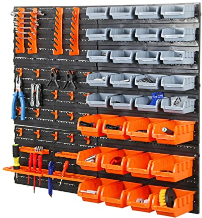 Taylor & Brown 66pc Wall Mounted Storage Bins & Backboards Tool Organiser Box for Garage Shelving Units Workshop DIY Shed Storage Box Rack Plastic Drawers