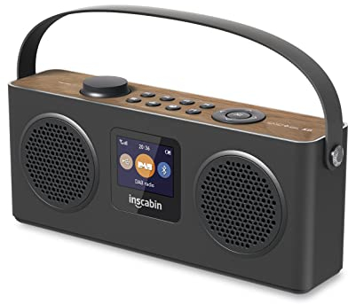 Inscabin M4 Tragbares DAB/DAB+ Radio Digitales UKW Tragbares Radio/Bluetooth/Stereo-Sound/Zwei Lautsprecher/Zwei Wecker/Akku (Black)