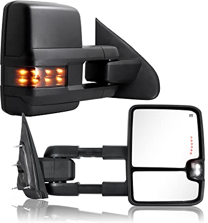 Towing Mirror for Silverado Sierra -Compatible with 2014-2018 Chevy Silverado GMC Sierra With Power Operated Heated Glass Turn Signal Light&Running Light Driver&Passenger Sides