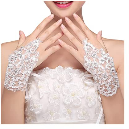 CHUANGOU Gants en Dentelle pour Femmes Gants de Mariée de Mariage Blanc Gant de Soirée Femme
