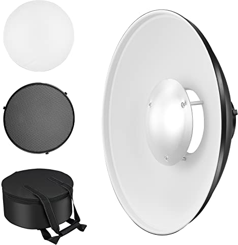 Soonpho Beauty Dish 30 cm/12 Zoll Standard Reflektor mit Schwarz Wabengitter,Weiß Diffusor und Aufbewahrungstasche,Fotostudio Strobe Blitzlicht Reflektor für Bowens Mount Studioblitz