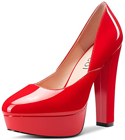 Aachcol Femmes Plate-Forme Bloc Chunky Haut High Talon Heel Escarpins Rond Bout Slip-on Dress Chaussures Party Mariage Vernis 13 CM