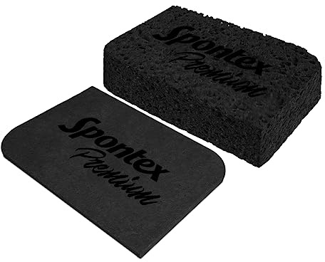 SPONTEX Premium Souring Svamp, Svart, Paket med 3, Tillverkad av 100% biologiskt nedbrytbar cellulosa, robust och absorberande, svullen ca. 108 x 68 x 30-32 mm