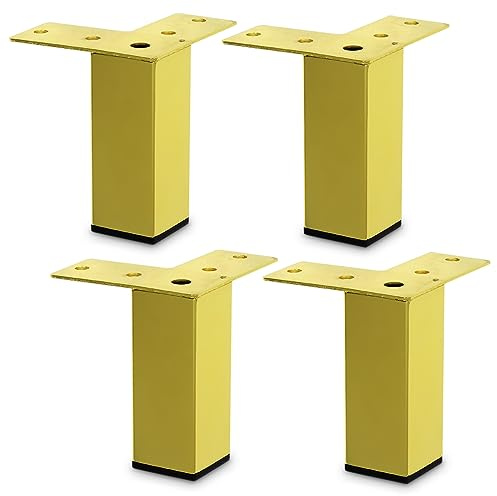 Mavö Möbelfüße Gold 10 cm, 4 Stück Möbelbeine aus Metall Toka | Quadratische Sofa Füße, Stützfuß für Sofa, Schrank oder Bett, stabile Bettfüße, Höhe 100 mm