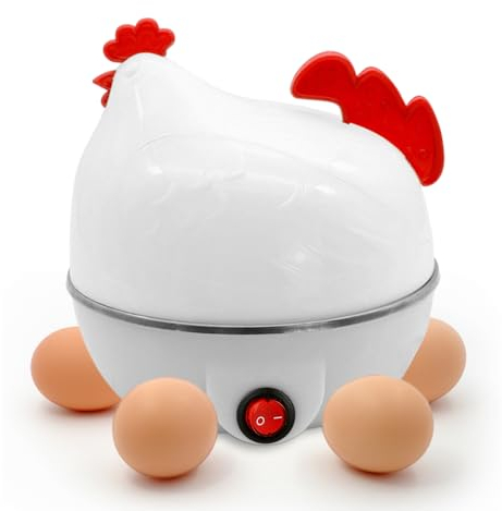 Teksome Cocedor de Huevos - Máquina para Hacer Huevos rápida con Forma de Pollo y Capacidad para 7 Huevos | Máquina para Hacer Huevos Duros, medianos y Blandos con Apagado automático, Cazador furtivo