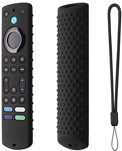 Hi Color Fernbedienung für alle Fire Stick 4K Max 2023, Silikonhülle kompatibel mit Fire TV Stick 4k Max 2nd Gen, Toshiba/Insignia NS-RCFNA-21 Silikonhülle mit Umhängeband (Schwarz)