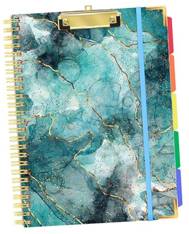 Qloztyse Spiralbinder-Klemmbrett mit Notizblock – Notizbuch-Organizer, 32,5 cm × 23,9 cm, faltbares Klemmbrett mit Stauraum und Taschen, nachfüllbar, liniert (passend für A4/Brief-Format)