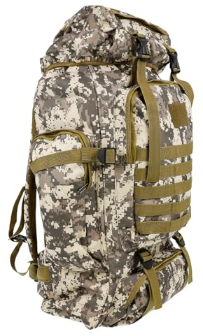 OpTacs Taktischer Wanderrucksack 80l Molle Camping Rucksack wasserdicht Outdoor Sport Backpack Tactical Reiserucksack für Jagd, Wandern, Trekking, Angeln (Digital Camo Braun)