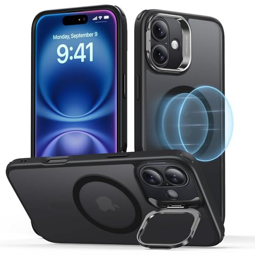ESR für iPhone 16 Plus Hülle, kompatibel mit MagSafe, Militärnorm Schutzhülle, integrierter Versteck Ständer Handy Case, Kratzfeste Rückseite, Classic Serie, Mattschwarz