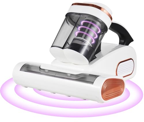 Irishom Aspirador de Cama Aspirador de colchón con luz Violeta Filtro HEPA de succión de 8,5 KPa Pantalla LED Limpiador Profundo portátil Aspirador de ácaros del Polvo inalámbrico de Mano