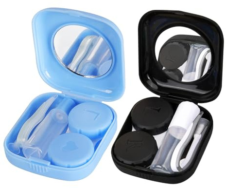 MYSUNBAR 2 Pack Tragbarer Kontaktlinsenbehälter Reise-Set für Kontaktlinsen Klein Kontaktlinsen Zubehör Etui mit Spiegel, Pinzette und Saugnapf für Zuhause Reisen