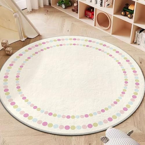 champracer Kinderteppich Rund Deko, Kaschmir-Imitat teppiche, Kinderzimmer teppiche Regenbogen Buchstaben Tiere, rutschfest Teppich für mädchen Wohnzimmer Schlafzimmer (Punkt, 80cm)