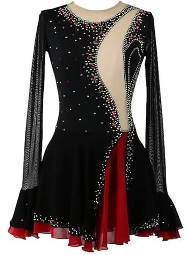 TJDWPRRD Eisfigur Skaten Kleider Langarm Rollschuhe Leistung Rock Damen Gymnastik Trikot Kleidung Ballett Tanzen Ausbildung Anzug mit Strasssteinen