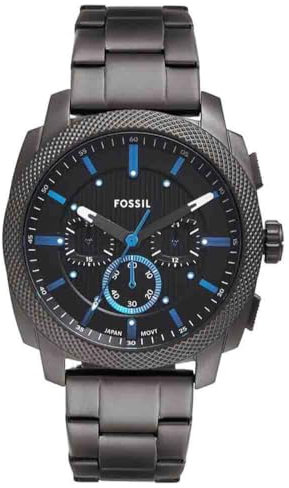 FOSSIL Orologio New Machine da uomo, movimento cronografo al quarzo da 44 mm con cinturino in acciaio inossidabile o in pelle, 44 mm, Carbone e grigio