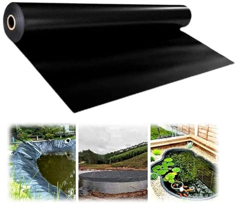 Strapazierfähige 5 mm Teichfolie mit reißfester Technologie, ideal für Teiche, schwarz, inklusive Teichunterlage, langlebig und auslaufsicher, 400 x 1000 cm Option erhältlich