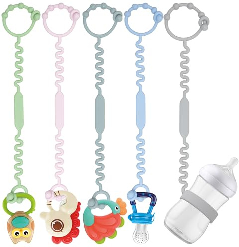 ETETOO 5 pacchetti di cinghie regolabili in silicone per bambini e clip per ciuccio in silicone per passeggini, multicolore nuovo