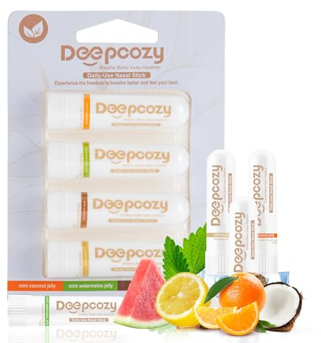 DeepCozy Nasal Stick for Adults, 1 Pack (4 Sticks) Nasal Inhaler Stick for Distraction Relief & Mild Stress, Portable Nasal Sticks Nose Inhaler with Menthol (Coconut, Watermelon, Cold-Brew, Mojito)