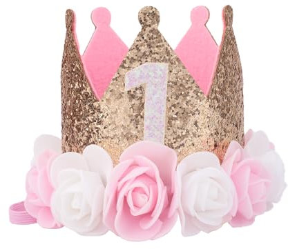 BOXOB Couronne 1er Anniversaire pour Filles, Chapeau de Princesse Pailleté Accessoires Photo Bébé Bandeau pour Smash de Gâteau & Célébration Milestone(Or)
