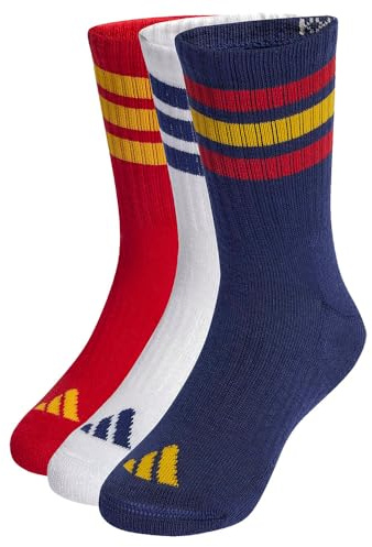 adidas Uniseks - dzieci 3STRIPES CUSHIONED SPORTSWEAR CREW SOCKS 3 PAIR PACK, dark blue/team power red 2/white, 3-4 Years