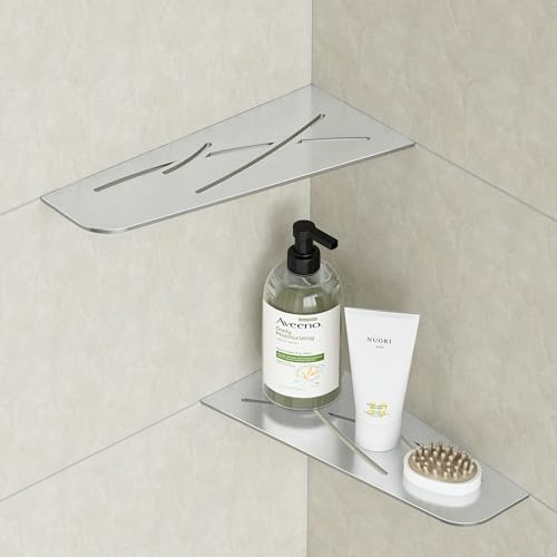 Neohomee Eck-Duschregal Edelstahl 304 Duschablage mit Fugenkratzer Fliesen, Einbau-Duschkorb für Badezimmer-Aufbewahrung Ohne Bohren, 350x144 mm, 2 Stück