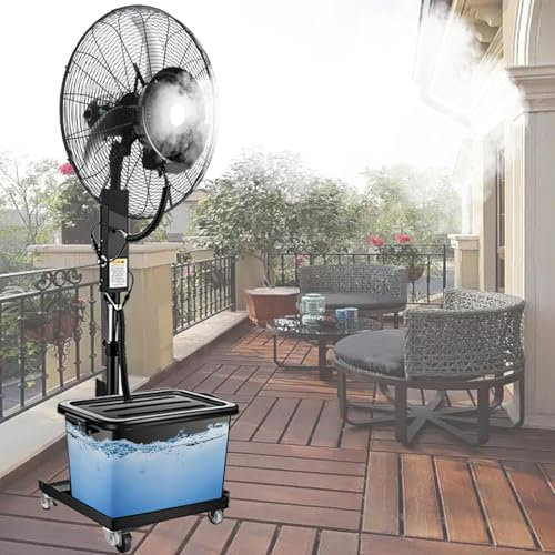 Genérico Ventilador Nebulizador de pie 65 cm/75 cm,Ventilador Agua Pulverizada oscilante eléctrico,enfriador de aire de 3 velocidades,Ventiladores Deposito Agua 43L para civil e industrial(320W/26in)