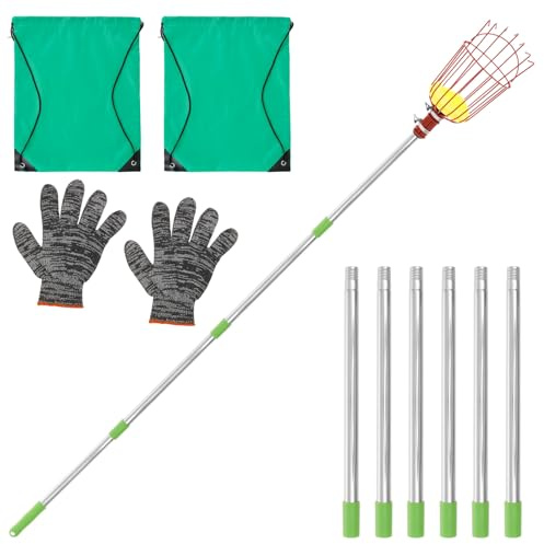 4M/6M Fruit Picker, Apples Picker, Telescopic Stainless Steel Fruit Grabber with Basket for Apples Oranges Avocados, Lightweight Long Reach Picking Tool(4 Meters)