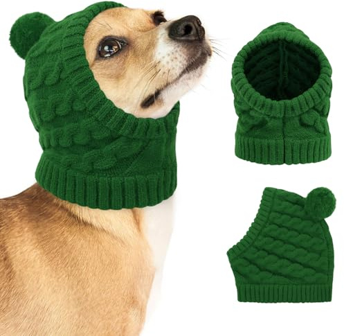 CITÉTOILE Cappello di Natale per Cani con Pompon, Morbido Cappello a Maglia a Trecce per Mascotte Festive, Animali Domestici, Verde, M