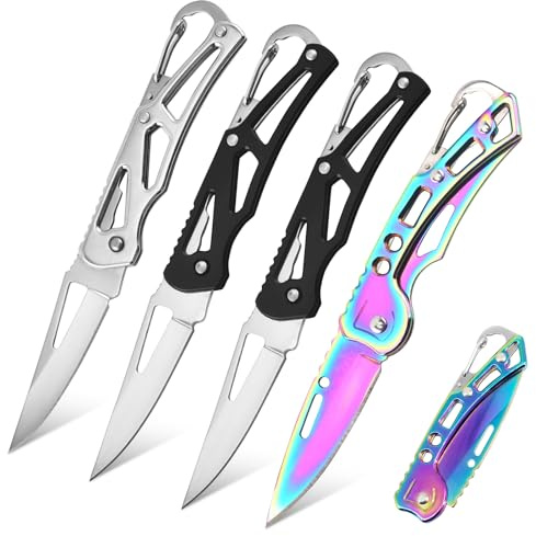 ZYNERY 4 Stück Klappmesser Taschenmesser, Scharf Klappmesser Klein mit Schlüsselring Mini Taschenmesser Outdoor EDC Messer Klein für Outdoor Camping Survival