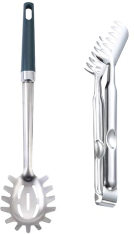 2 Pièces Serveur à Spaghetti en Acier Inoxydable, Ustensiles de Cuisine inox avec dents et poignée ergonomique, passe au lave-vaisselle, Pour la Cuisson des Pâtes, Spaghettis, Salades