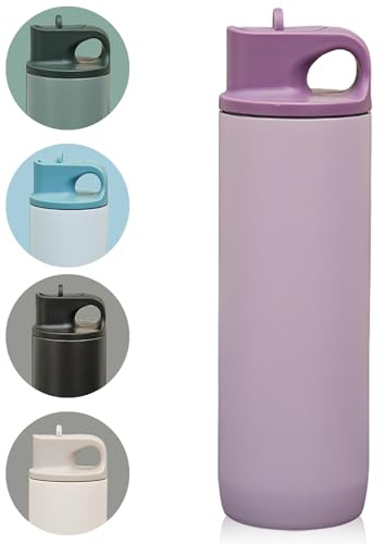 Insulated Water Bottle with Detachable Straw, 550ml Leak-Proof Stainless Steel Vacuum Coffee Flask, BPA-Free Keeps 12H Hot/24H Cold, with Integrated Handle for Gym Sport& Travel (Purple)
