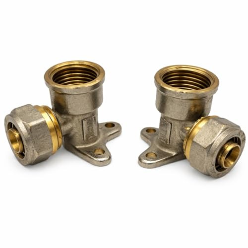 RIMEX Équerre Murale avec Anneau de Serrage 16mm x 1/2 IG - Raccord Coudé Laiton pour Tuyau Composite PEX/PE, 2pcs