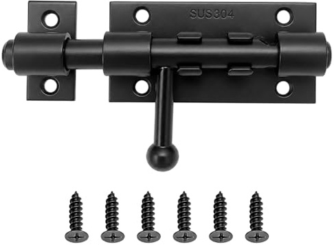 Slide Gate Latch Bolt Safety Door Lock with Padlock Hole 125MM, Heavy Duty Solid Gate Latch with Padlock Hole, SUS304 Stainless Steel Matte Black Door Lock for Shed Fence Garden, Gate Bolts